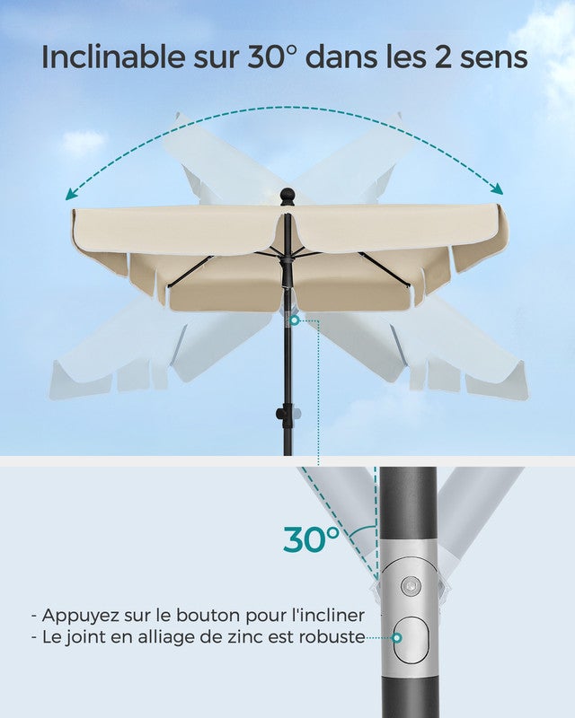 Parasol 230 x 150 cm, Protection Solaire UPF 50+, Inclinable sur 30° dans les 2 sens, Hauteur Réglable, avec Sac de Transport, sans Base, Beige - 3