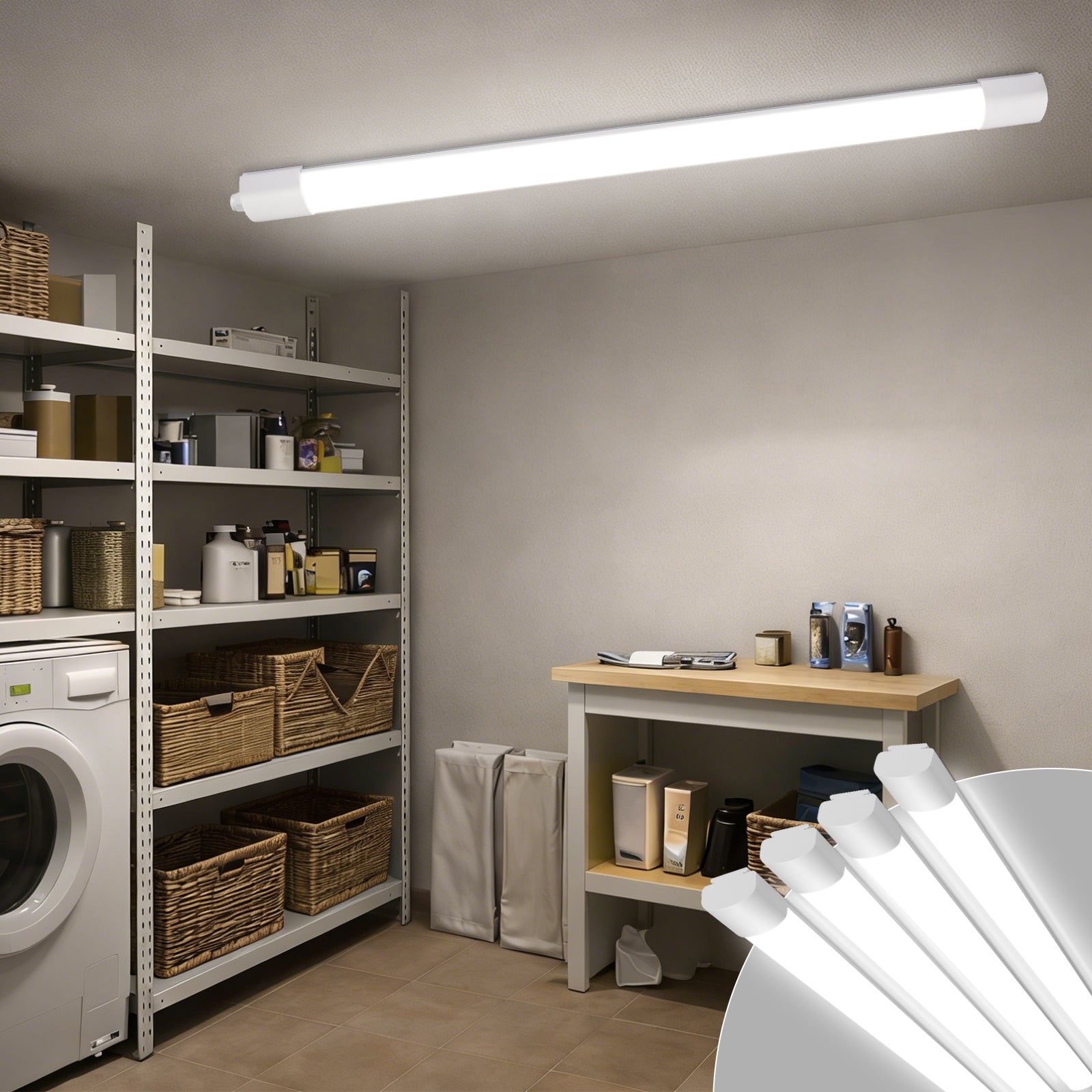 LOVHAUS Zestaw 4 Listwa LED Garaż Wodoszczelna IP65 L.120cm 110lm/W 4000K, Listwa LED PC Biała Do Piwnicy Biura Magazynu