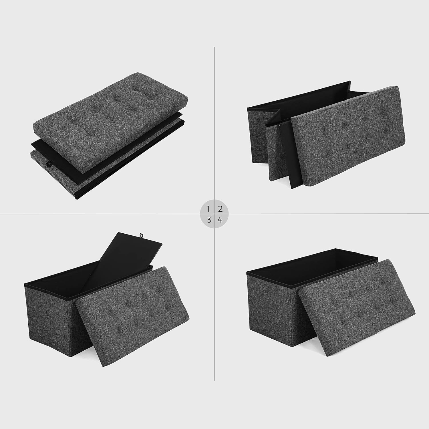 Coffre de Rangement Couvercle Pliable 76 x 38 x 38 cm, par 2 côtés Banc de Rangement Charge admissible 300 kg Grise Foncée - 5