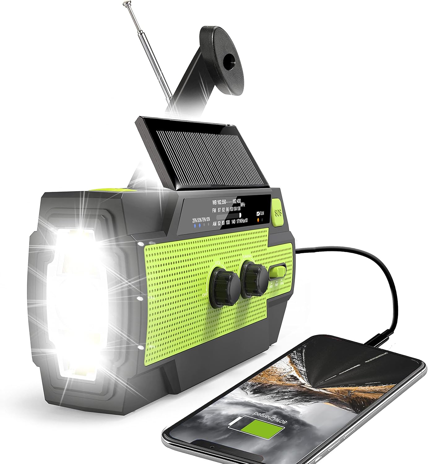 4000 mAh Solarne radio awaryjne z korbką, przenośna ładowarka do telefonu komórkowego AM/FM/NOAA zasilana baterią do domu