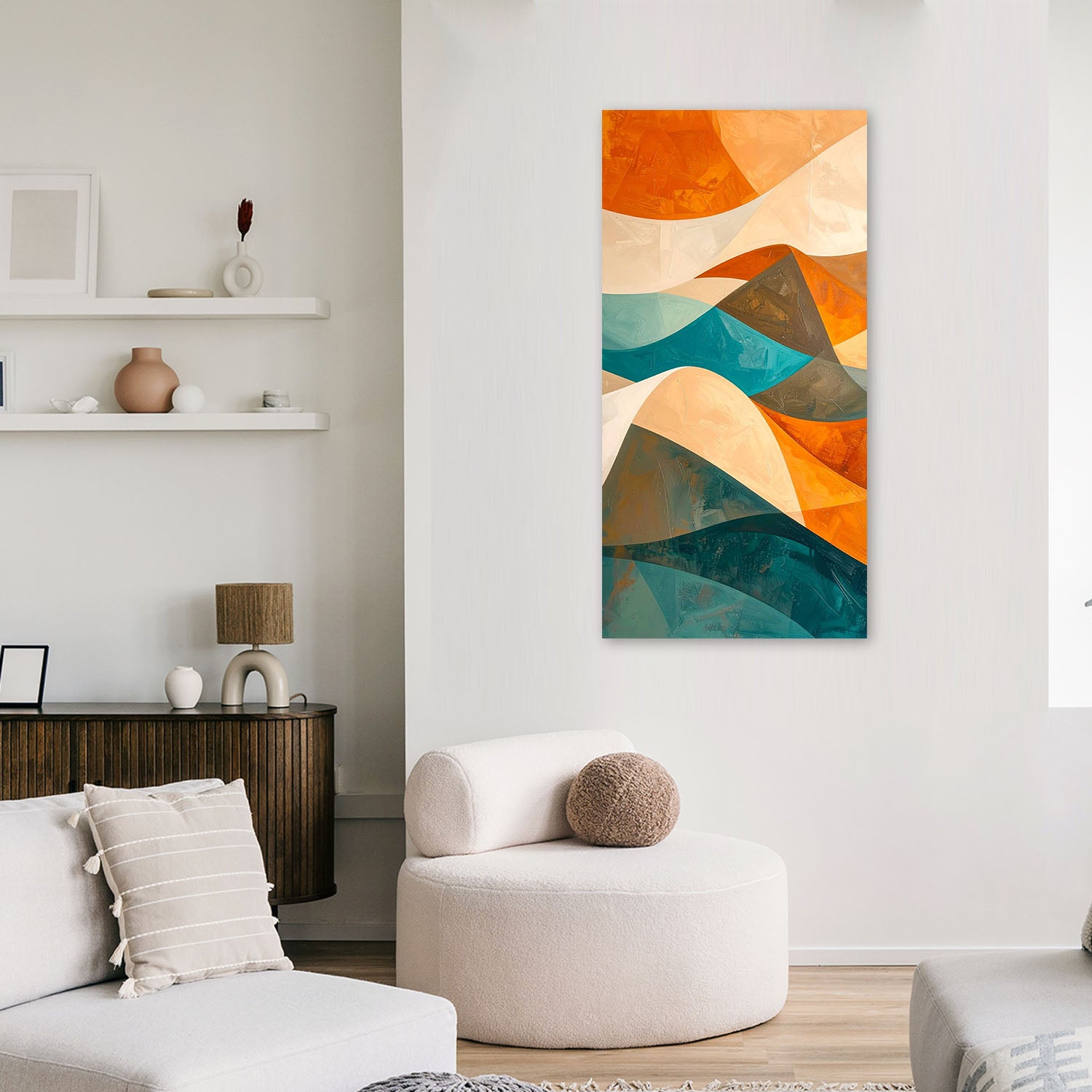Obraz do salonu sypialni biura loftu, Fale abstrakcja w kolorach turkusu i beżu 60x120 - 2