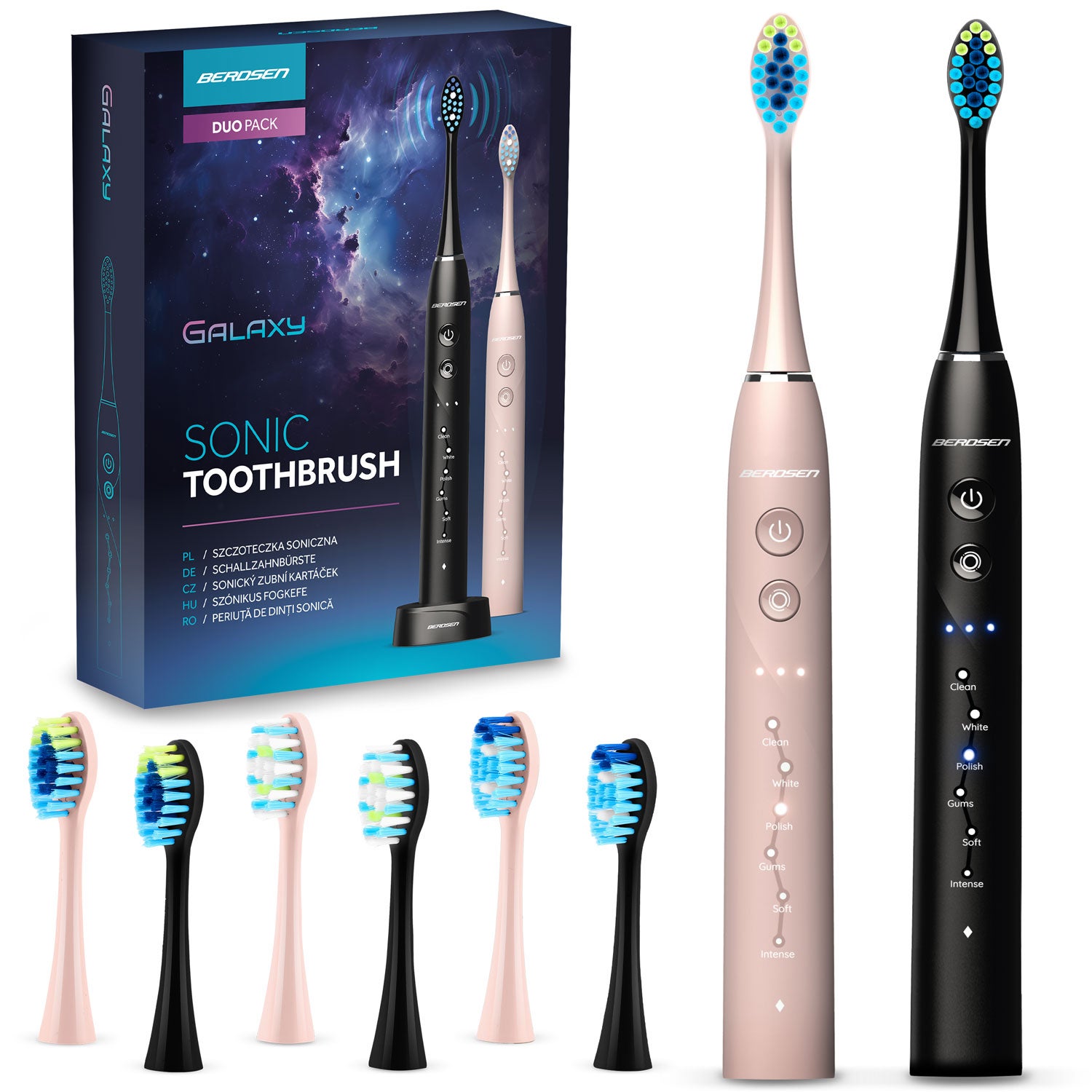 Szczoteczka soniczna do zębów Berdsen Galaxy Duo elektryczna zestaw 2szt.