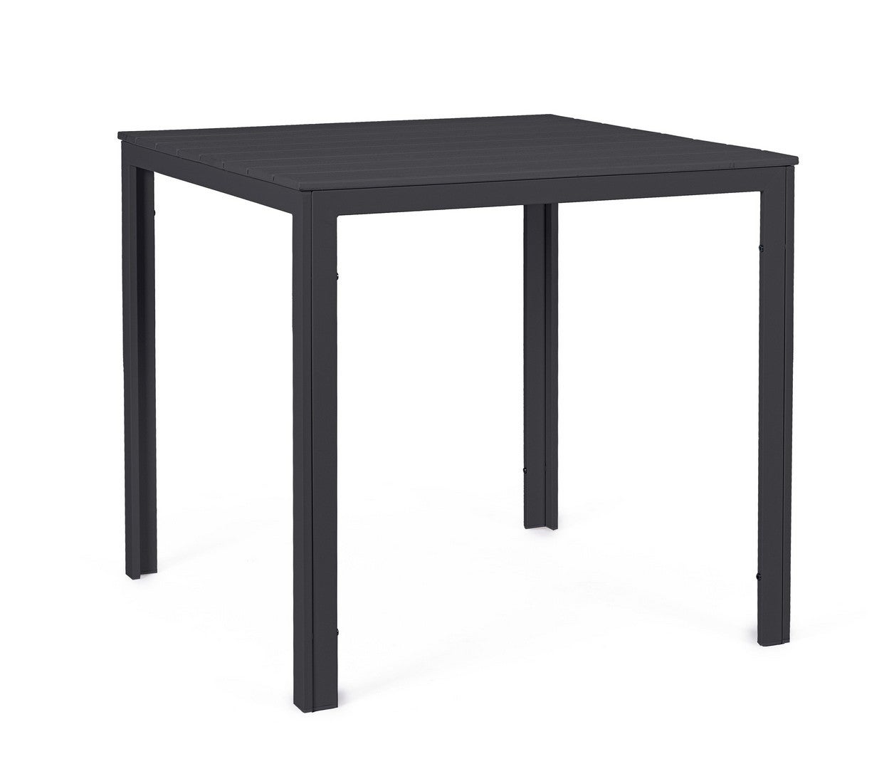 Stół stalowy z blatem HDPE z efektem słojów drewna, 78x78, kolor gołębi szary