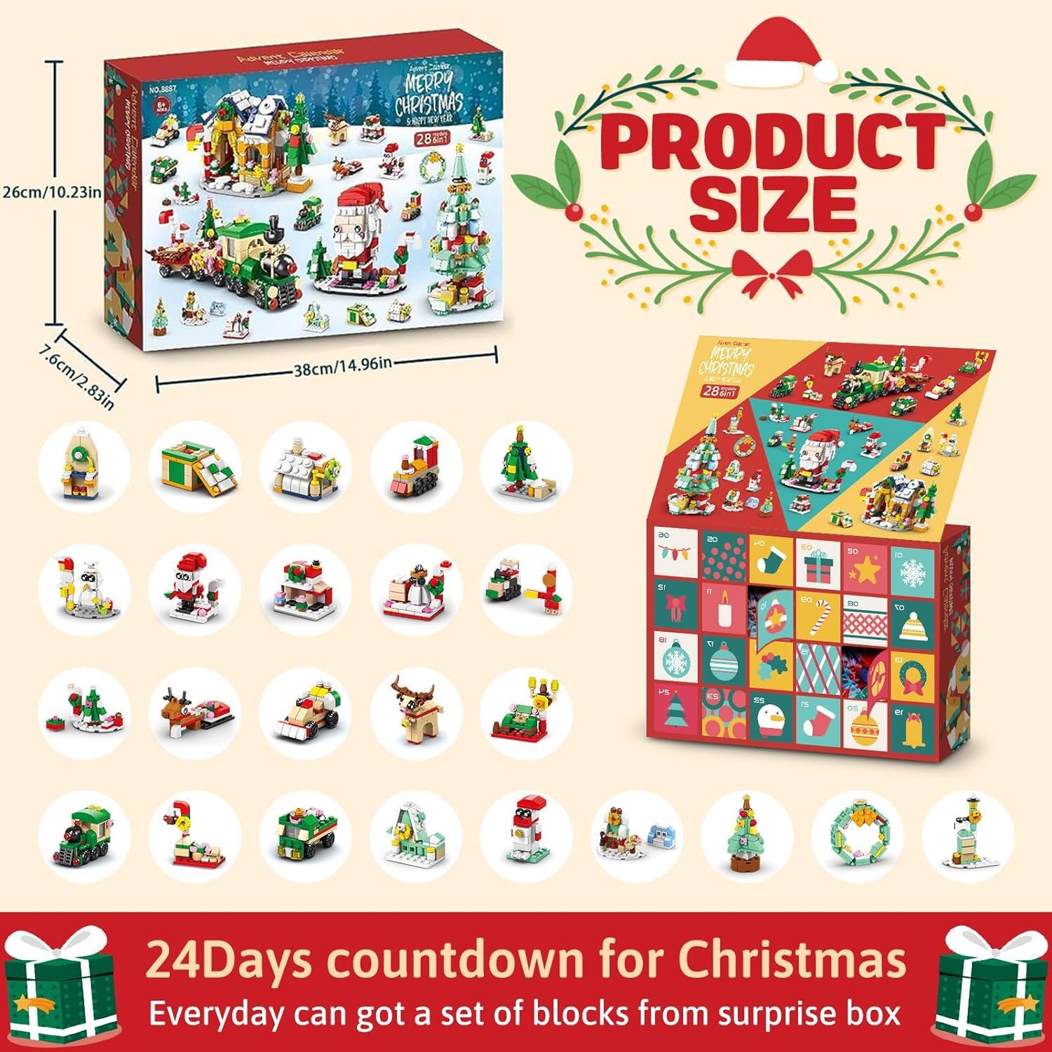 Calendrier de l'Avent,Calendrier de l'Avent de blocs,Calendrier de l'Avent Enfant,l'Avent 24 Blocs de Construction,Cadeau de Noël pour Enfants | Leroy Merlin