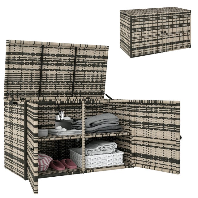 Organizador de Rattan 350L con Tapa y Asas, Color Gris