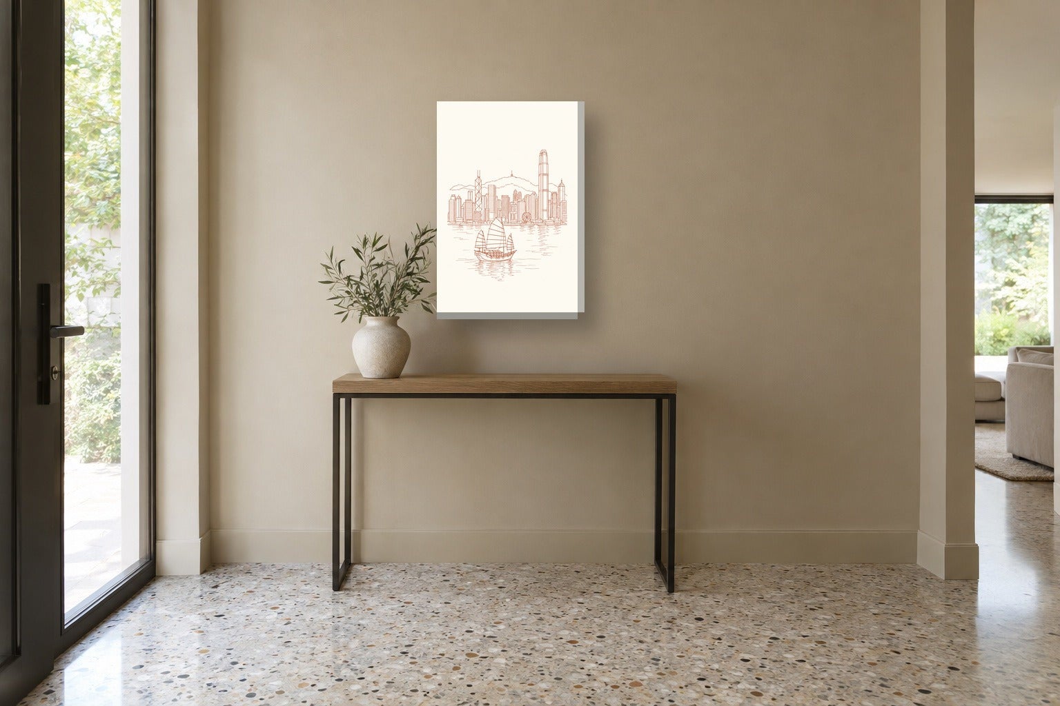 Tableau de ville «Hong Kong, line art» sur toile, châssis en bois de 2 ...