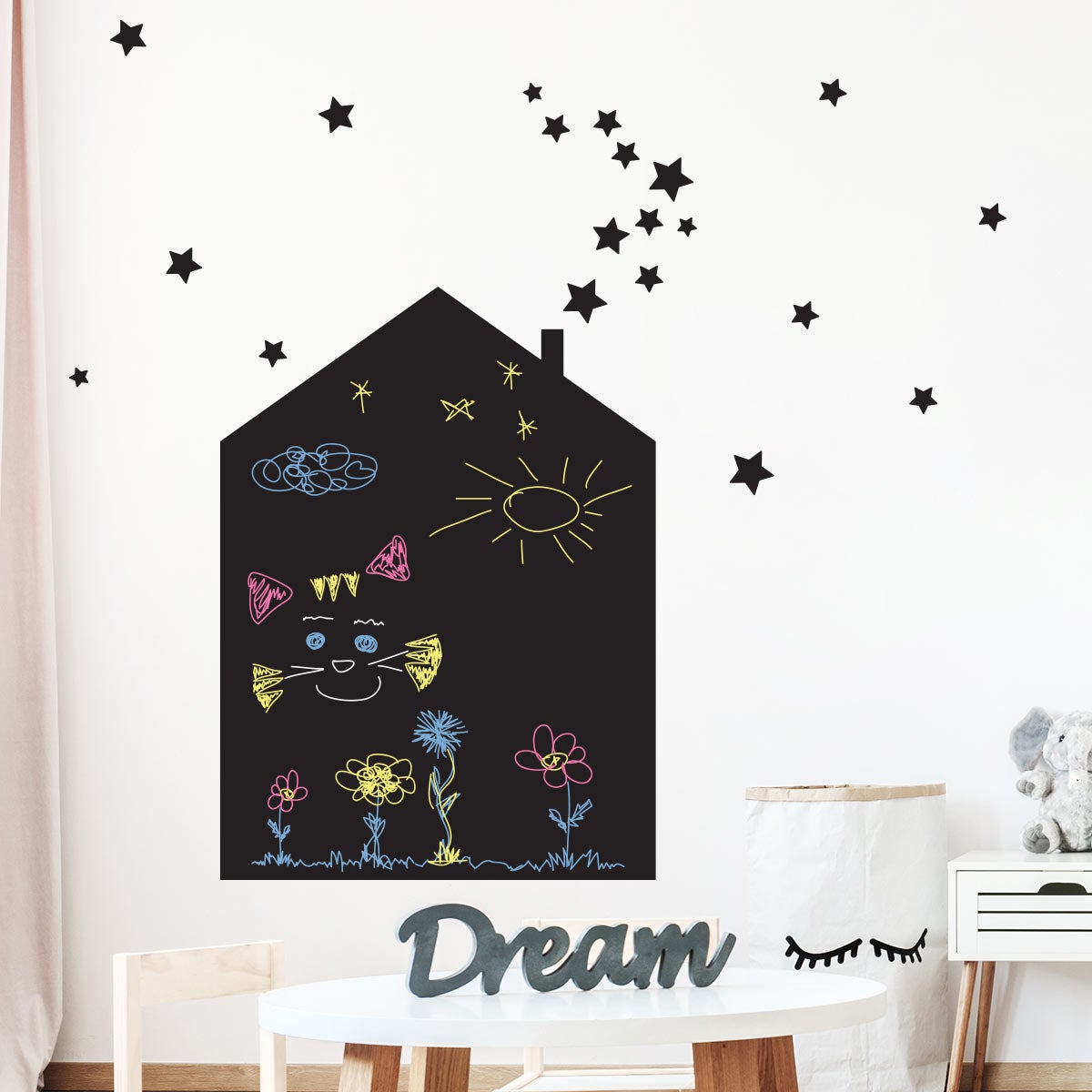 Adesivo lavagna casa e 20 stelle + 4 gessi liquidi - Sticker adesivo - adesivi murali - 75x55cm - 4