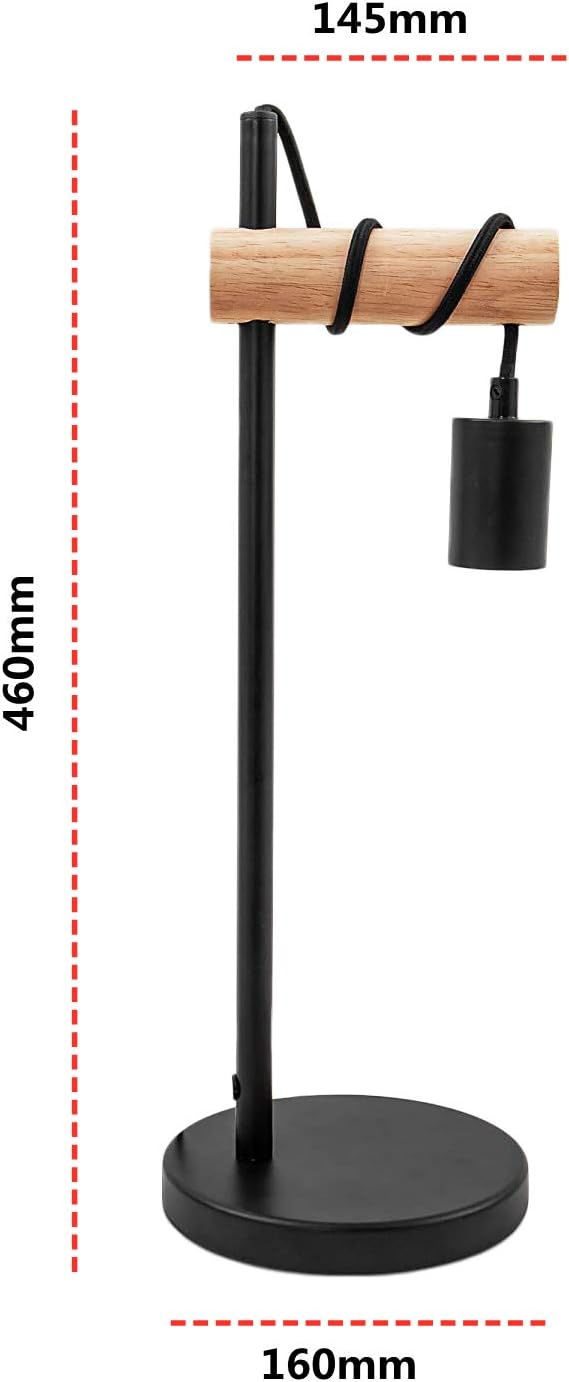 GLAMARIS Lampe de Table, Design Rétro Lampe de Lecture, Bois & Métal, Éclairage du Bureau et de la Chambre,Pour Ampoule LED E27 10W(Non Incluse) - 2
