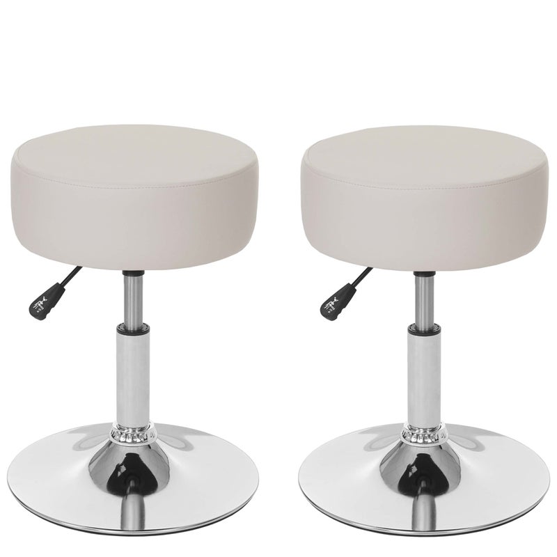 Zestaw 2 taboretów HWC-C22, taboret do makijażu, regulowana wysokość Ø 35 cm ~ imitacja skóry, kremowy
