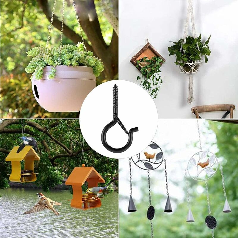 Ganchos de techo con tornillos: hebilla de seguridad resistente con tornillos para colgar cestas de plantas, comederos para pájaros, campanillas de v - 5