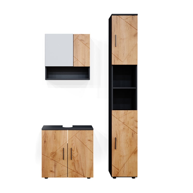 Vicco Zestaw mebli łazienkowych Irma, Złoty dąb power/antracyt, 3 części, z modułem wysokim
