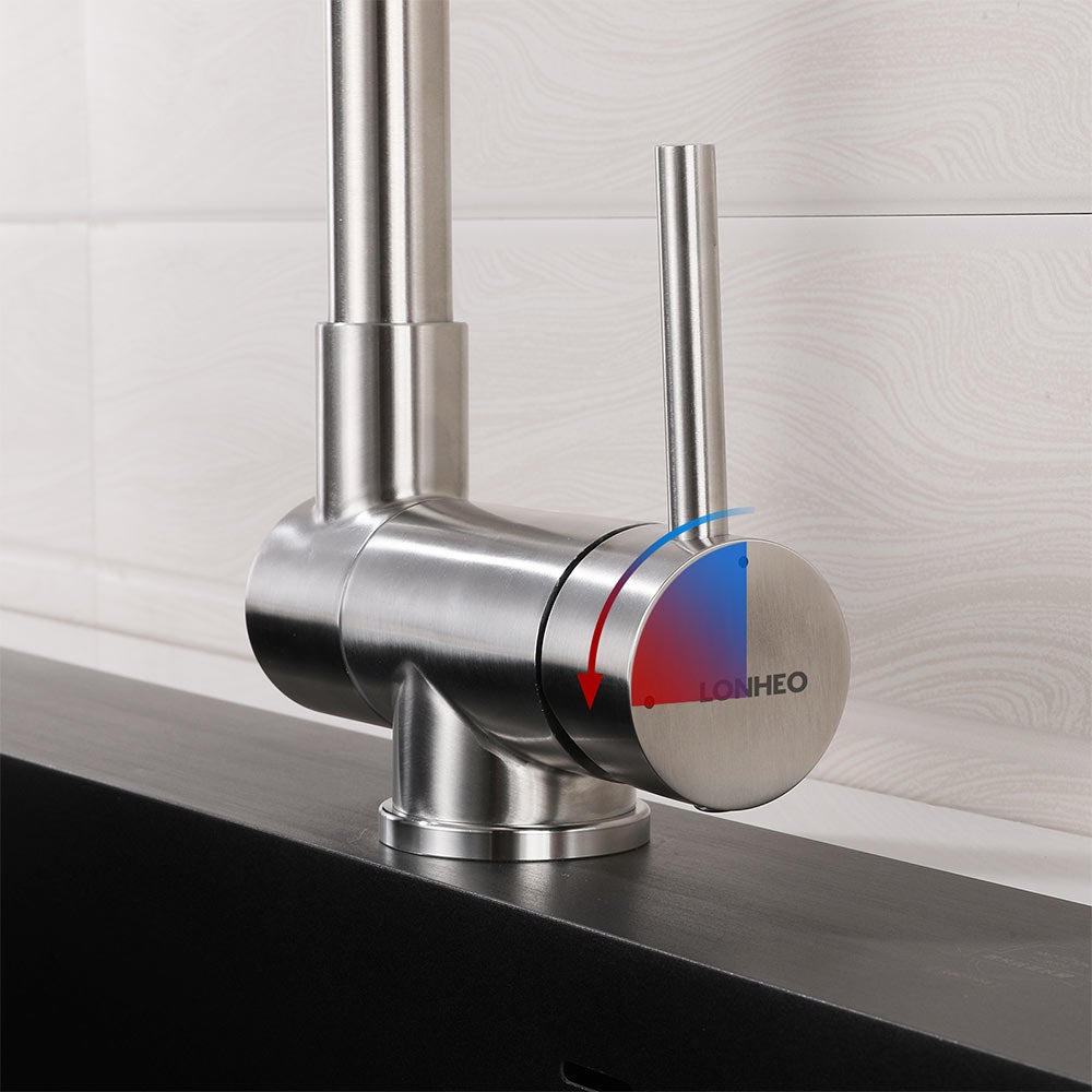 Mitigeur de Cuisine Rabattable, Pivotant à 360°,Robinet de Cuisine avec Poignée Pliable Contre Fenêtre, Robinet Mitigeur Evier Acier Inox 304 - 6