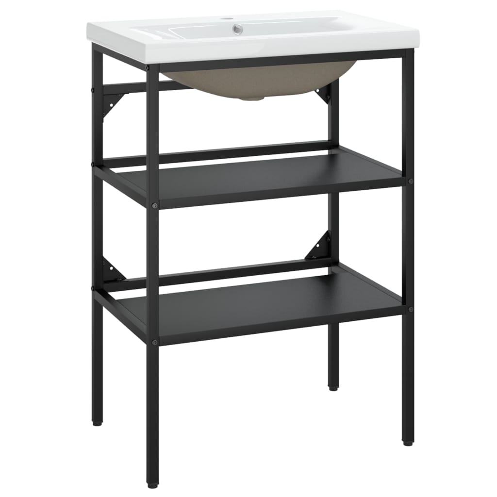 Marco para lavabo de baño 59 x 38 x 83 cm lavabo de encastre hierro negro 02_0006782