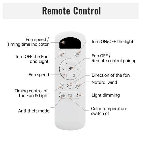 Ventilateur plafond 132 cm LED dimmable, 3 pales bois, moteur DC silencieux réversible, télécommande 6 vitesses - 8
