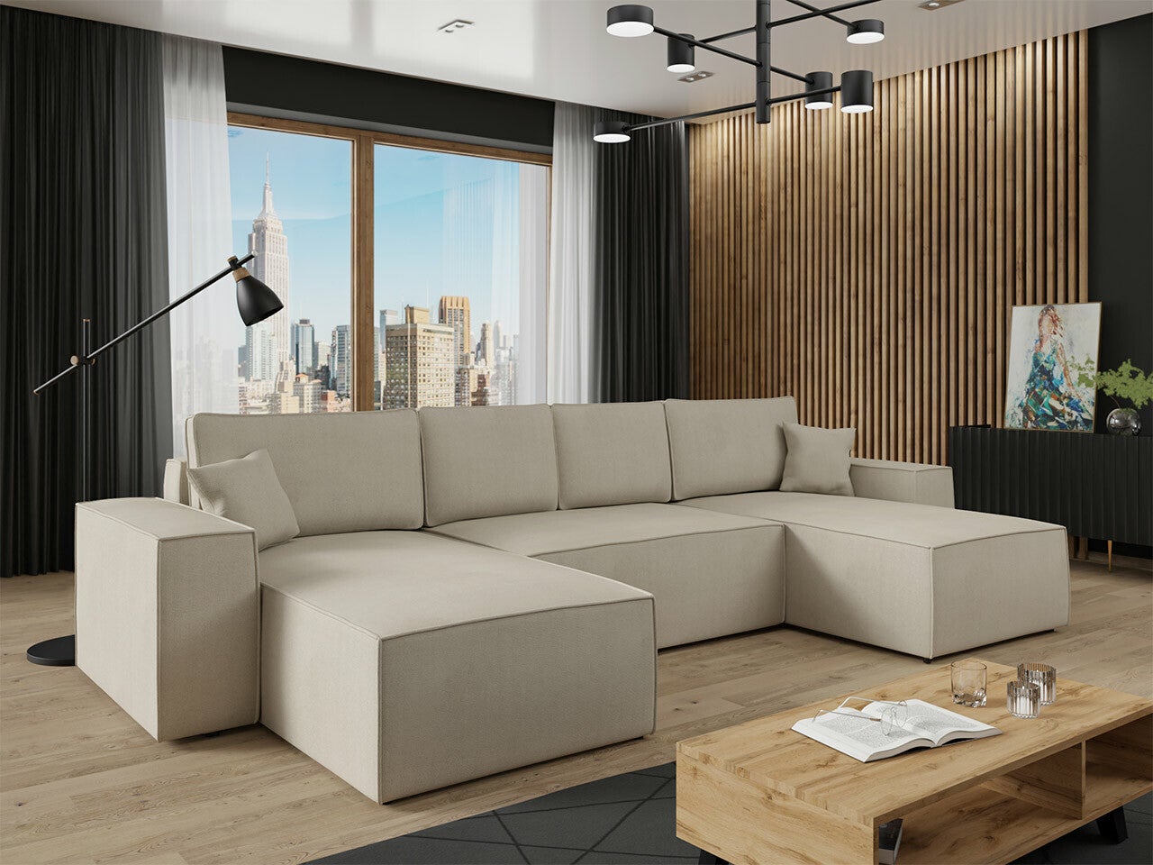Canapé d'angle Clovis 109, Crème, Disponible, 370x174x94cm - 2