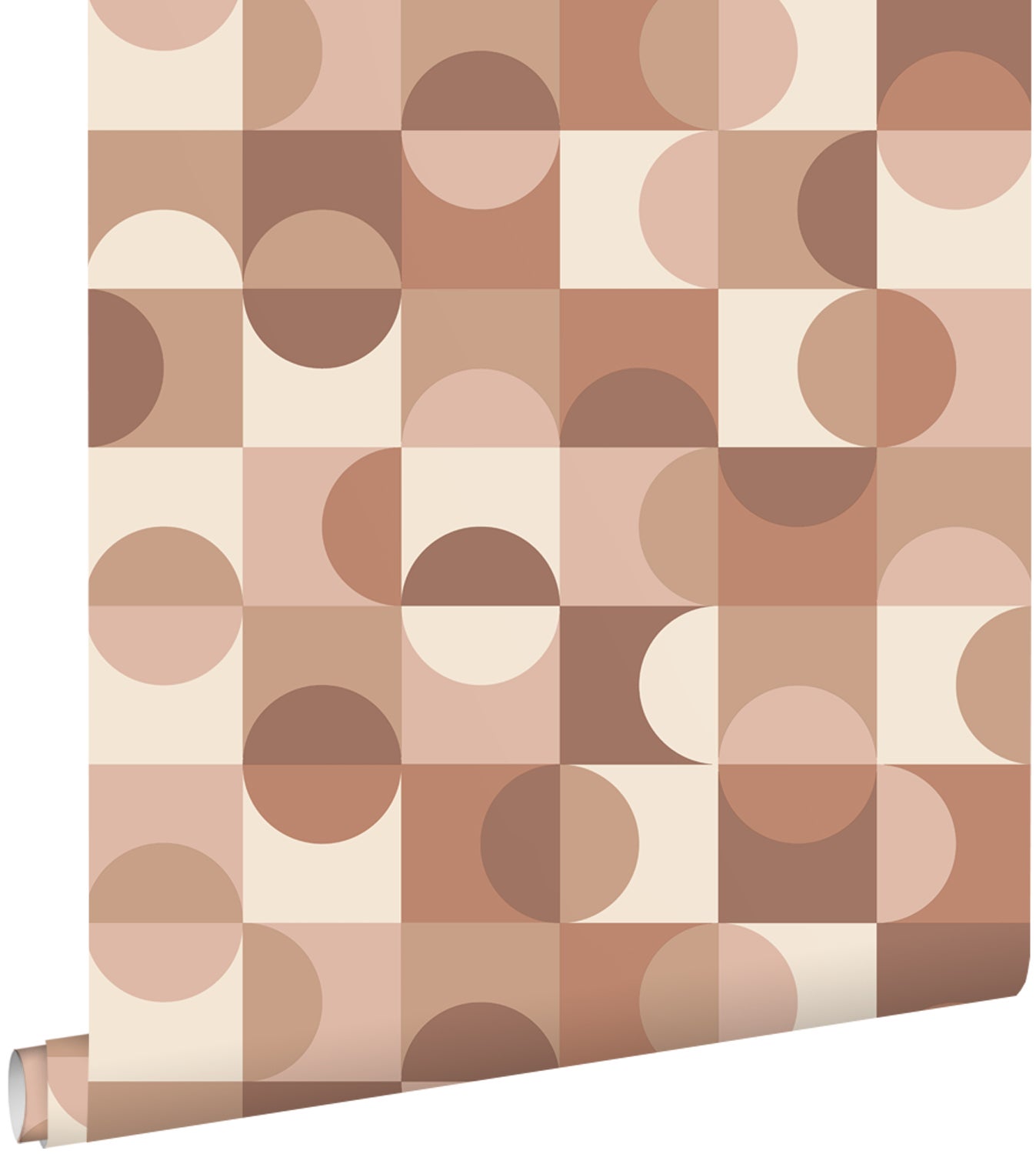 Tapeta koła w stylu Bauhaus beżowym,brązowymIjasnego różu - 50 x 900 cm - ESTAHOME
