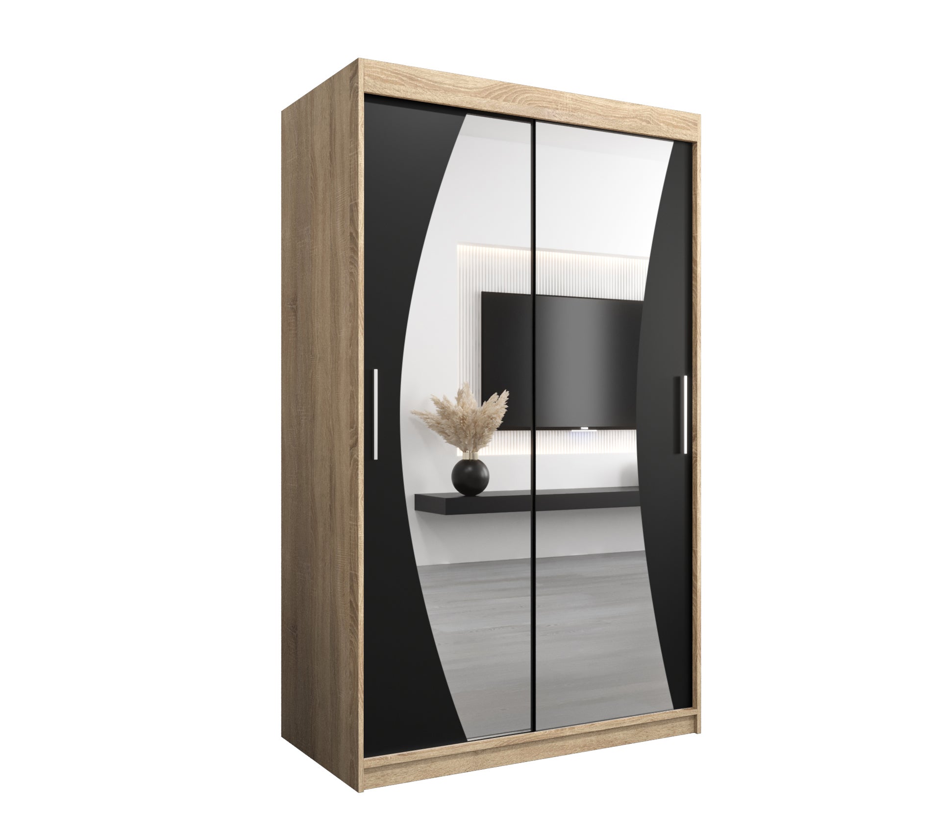 Szafa przesuwna garderoba WAVE 120 x 62 x 200 cm Sonoma + Czarny - Abiks Meble