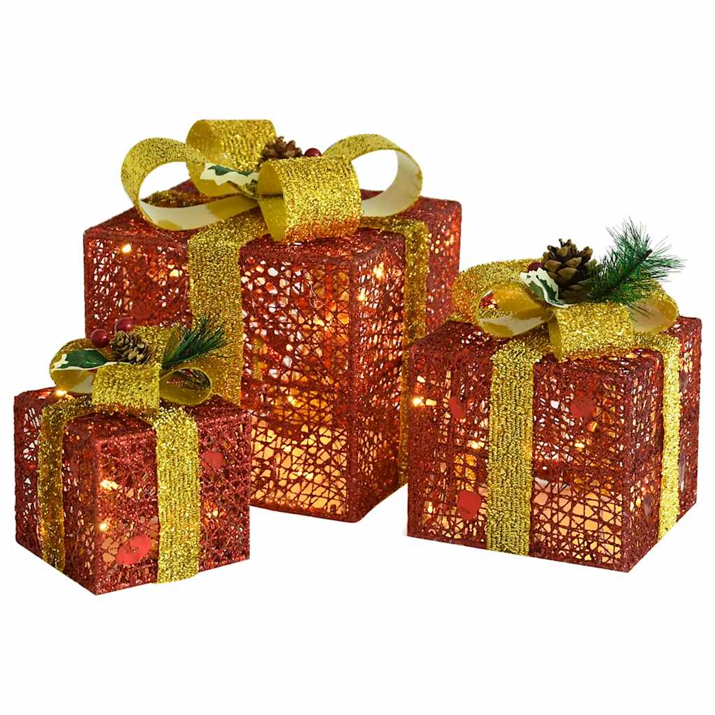 Coffret cadeau de Noël décoratif 3 pièces extérieur/intérieur rouge