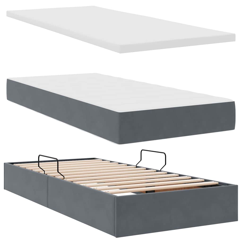 Lit avec rangement et matelas en velours gris foncé, pour la chambre, 90 × 190 cm - 8