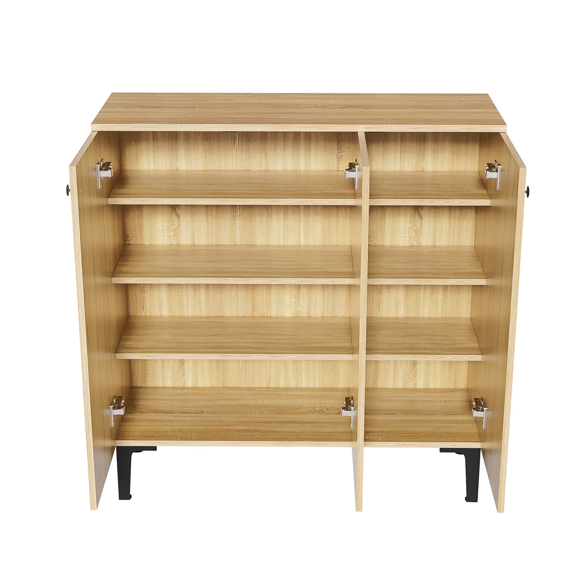 Meuble à chaussures moderne 90x32x94 cm - avec 3 portes - Étagères à plusieurs niveaux - aspect bois - Panneaux de particules - Naturel - 7