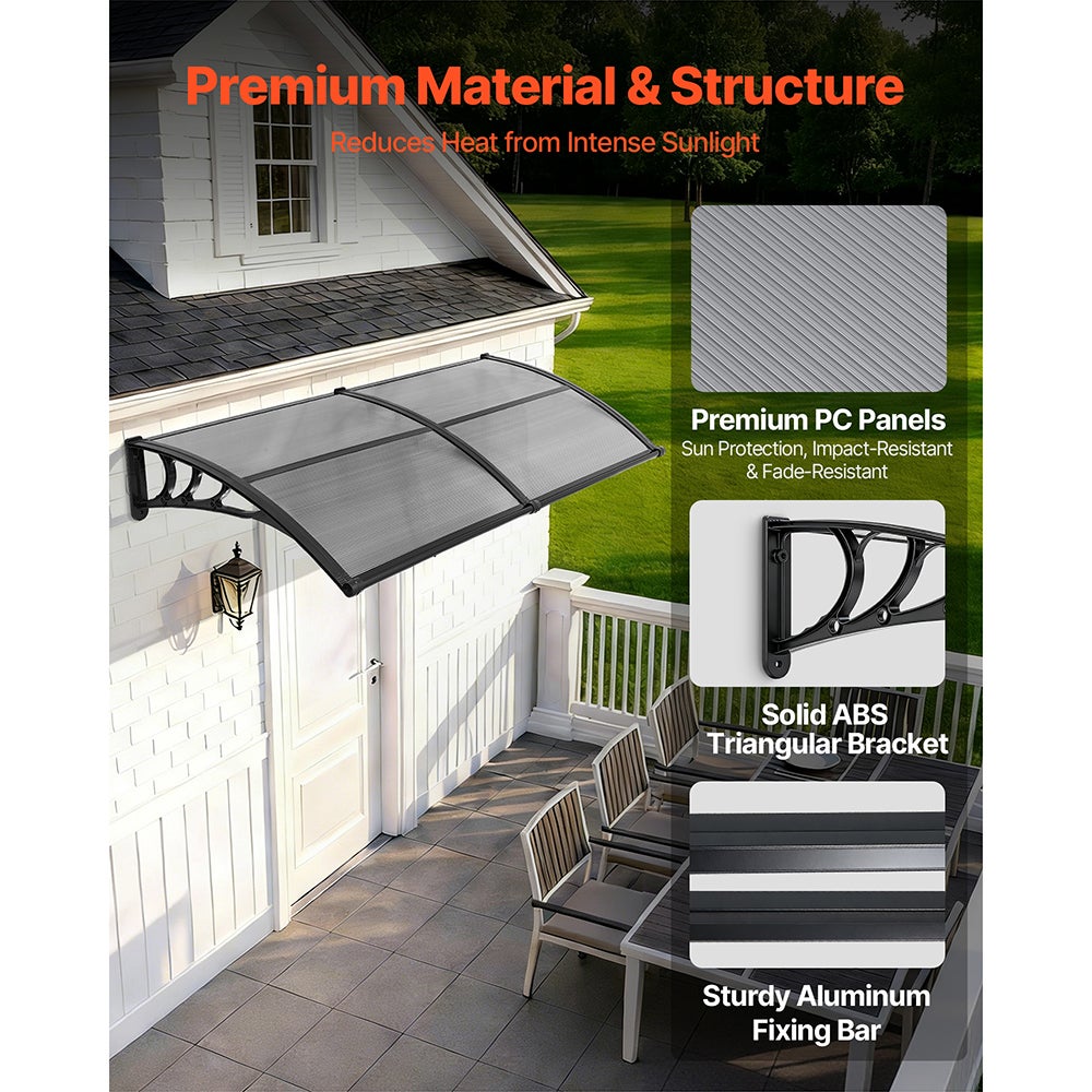 Toldo exterior em policarbonato SucceBuy, 96,5x198,7 cm, para portas, janelas, varandas e sacadas, proteção contra a chuva, cinza fumado - 4