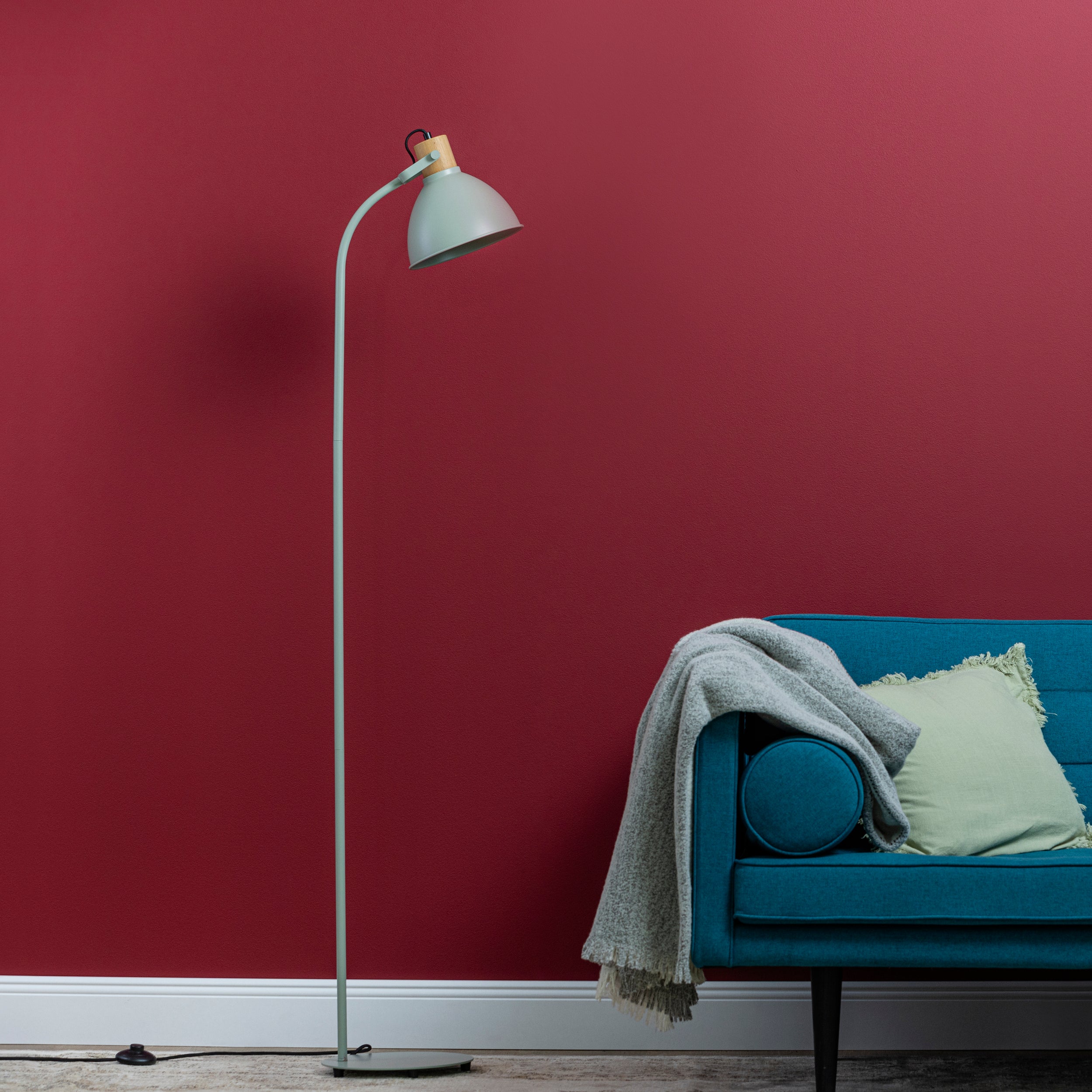 Brilliant Lampa podłogowa Erena 1.5m jasnozielony metal/drewno włącznik nożny 1x A60, E27, 40 W, pasuje do zwykłej żarówki (brak w zestawie) - 7