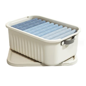 Set di 4 scatole portaoggetti da 45 l con coperchio, con chiusura a clip, larghezza 60 x profondità 40 x altezza 32, in plastica, impilabili, trasparenti, impilabili, per vestiti, giocattoli