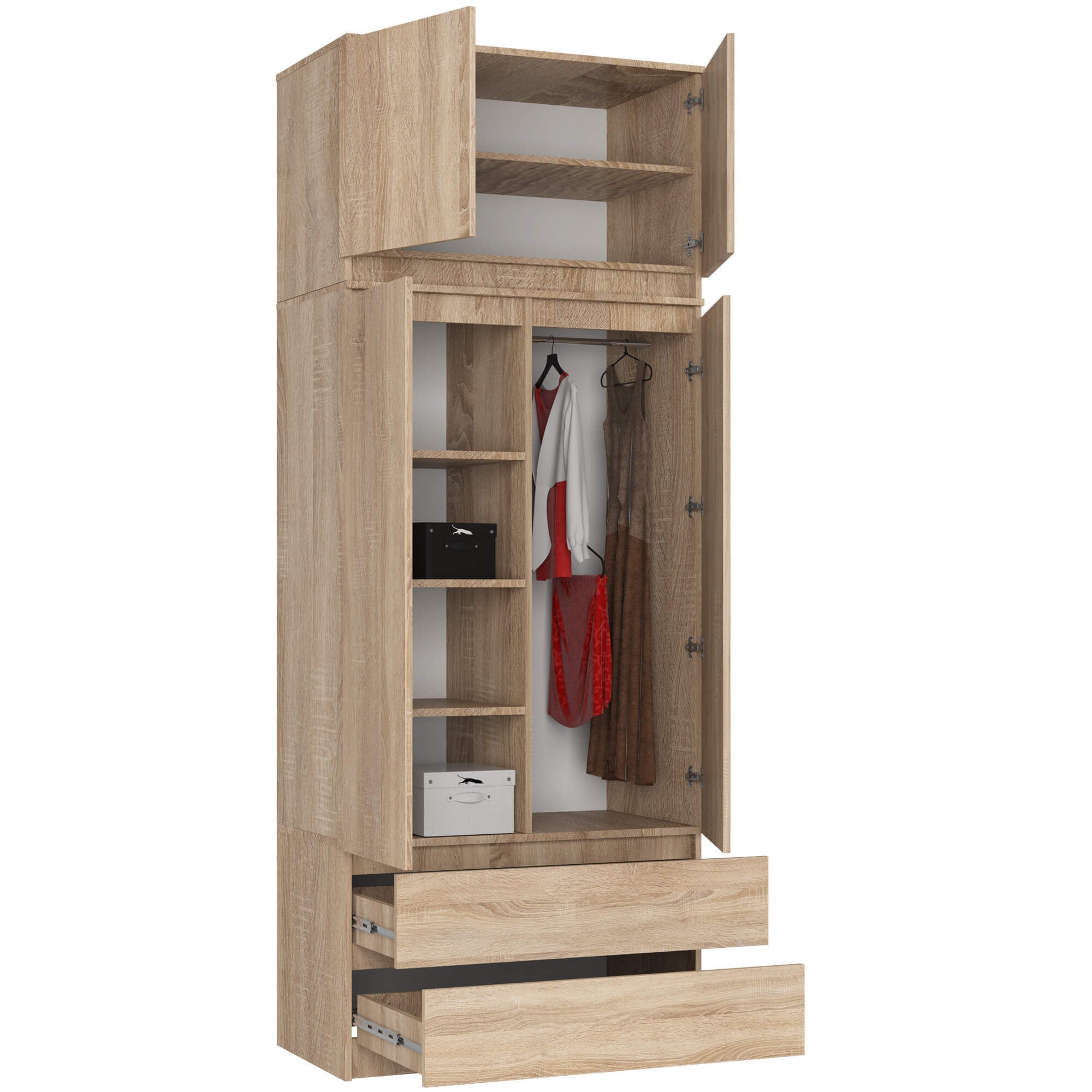 Armoire avec surmeuble AKORD S90 Chêne Sonoma 90 cm 2 portes 2 tiroirs façade Chêne Sonoma 6 étagères 90x51x234 cm - 2