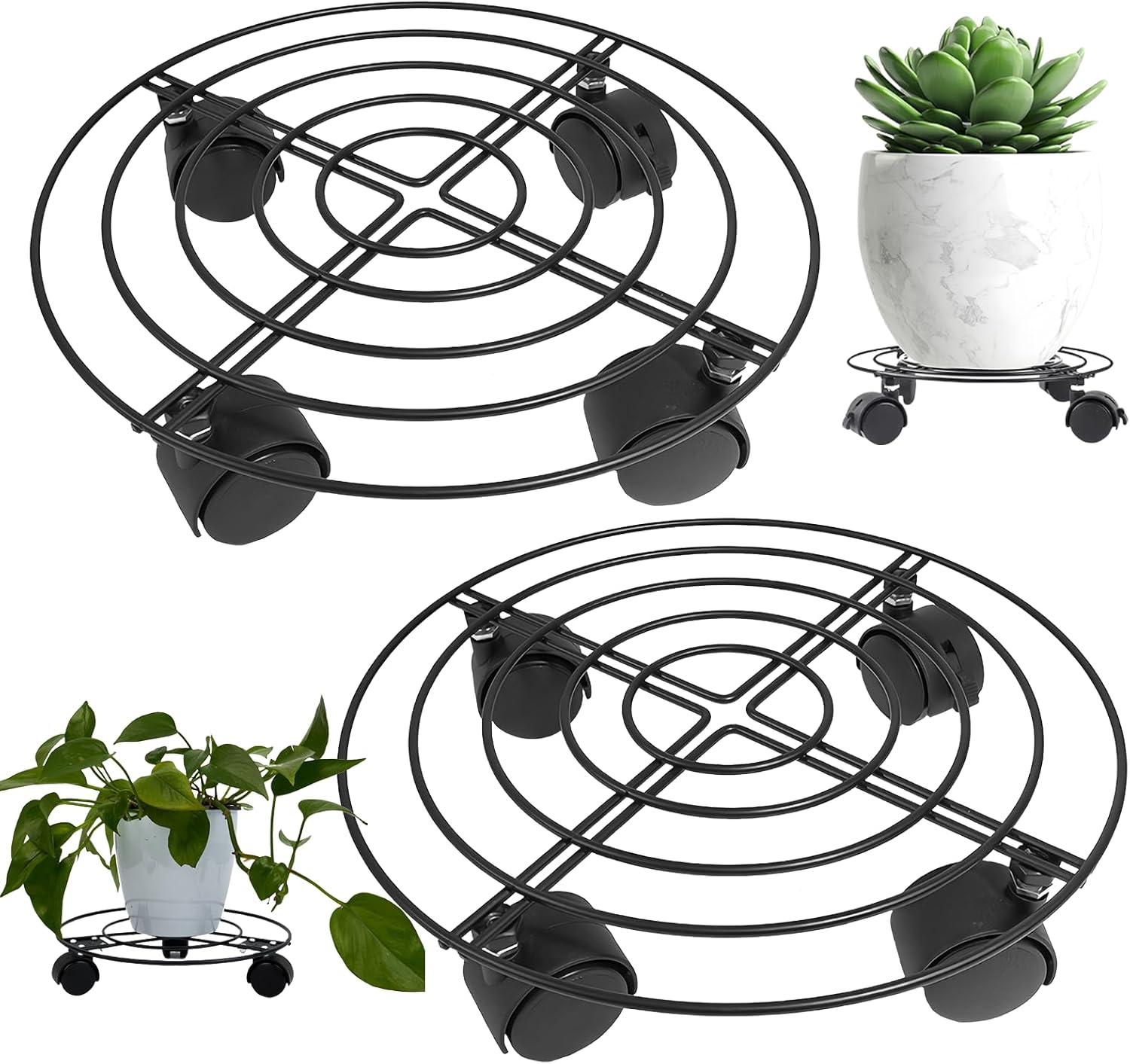 Supporto Per Piante In Metallo Con Ruote 40,6 Cm - 2 Pezzi, Per Vasi Pesanti Interno/Esterno - 4