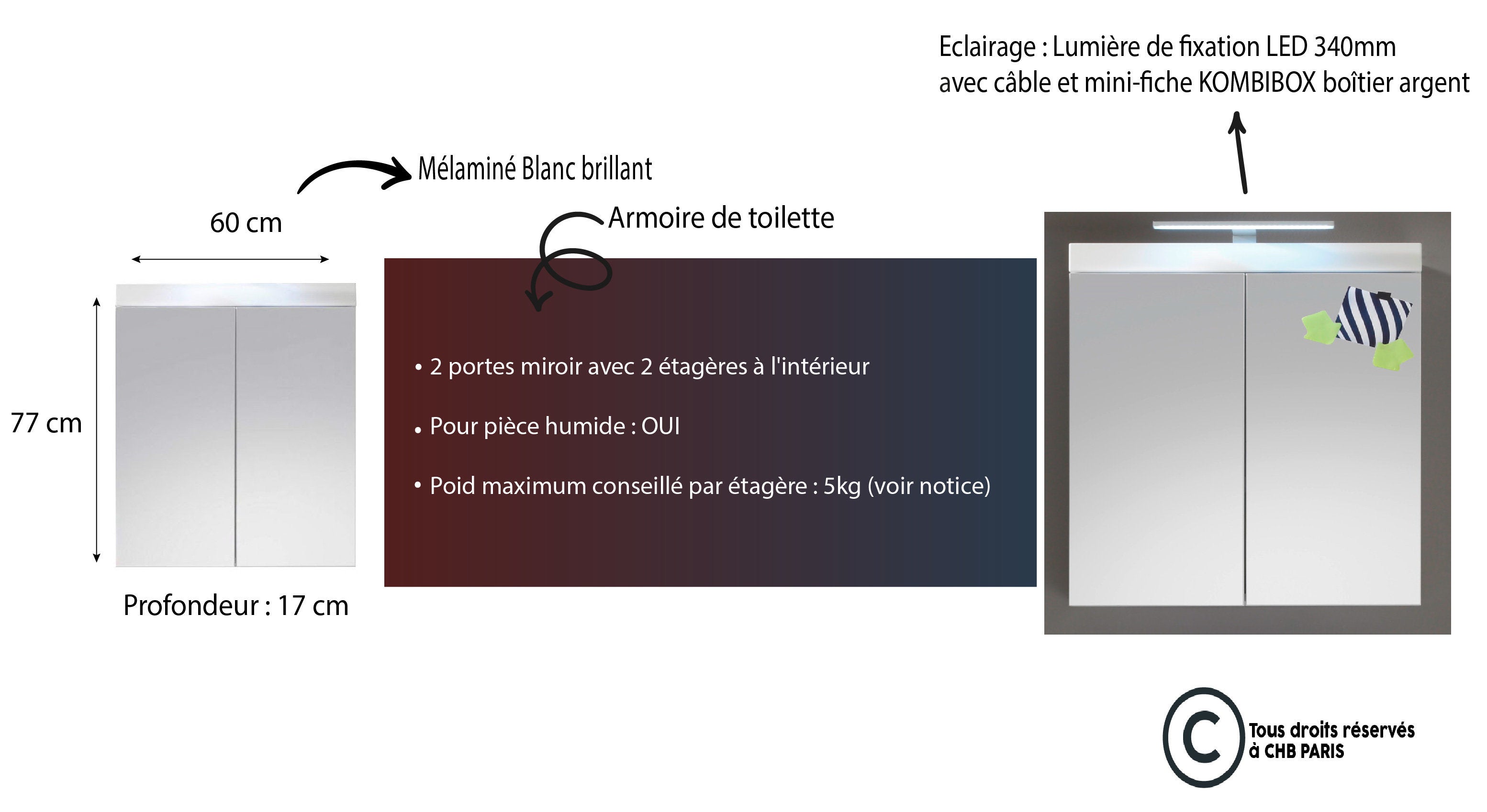 AmandaMandoBea szafka łazienkowa z lustrem ze światłem, 2 drzwi, biały wysoki połysk.