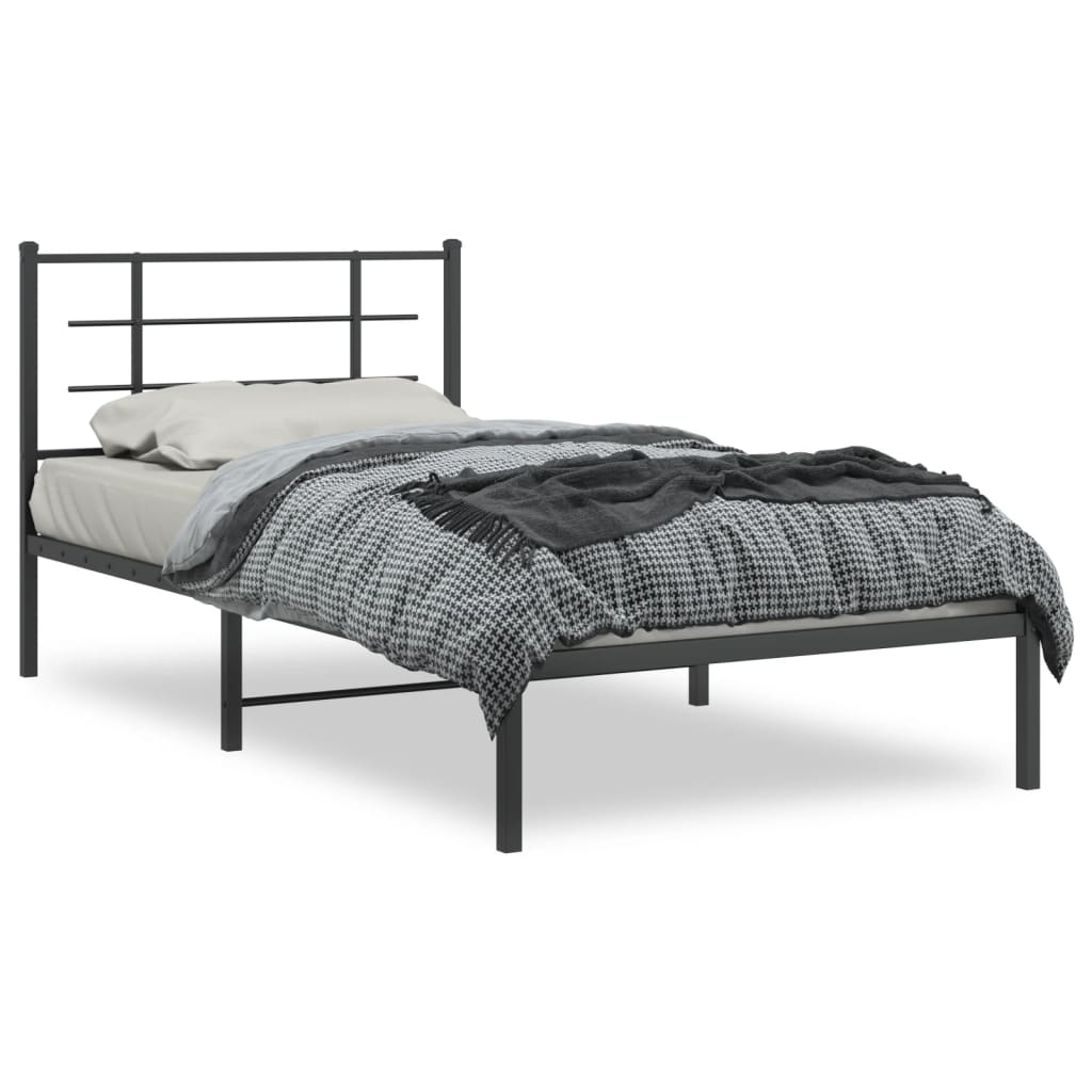 Łóżko Metalowe Czarne Rama Łóżka Ze Stelażem Do Sypialni Pokoju 107x203 cm