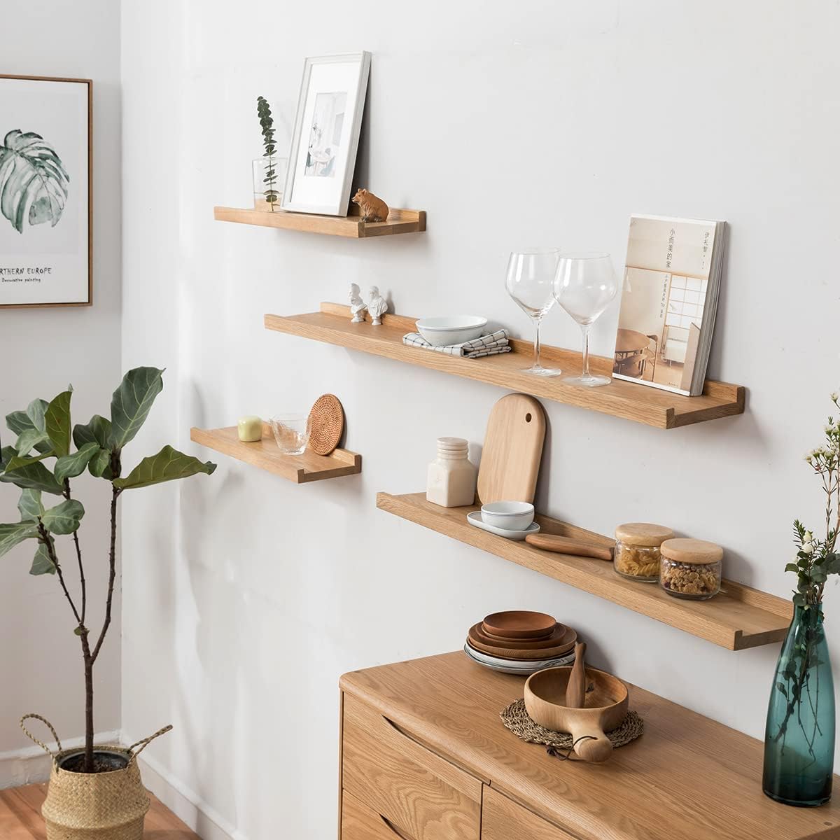 Étagère Murale, 30cm Étagère Flottante en Bois de chêne Massif, Rustique Etagere Bois pour Salon, Cuisine, Chambre, Salle de Bain - 5