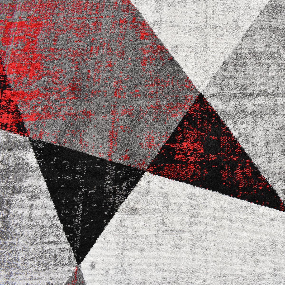 tapis entrée 120x170 tissé gris et rouge rectangle motif géométrique ROSALINE - 3