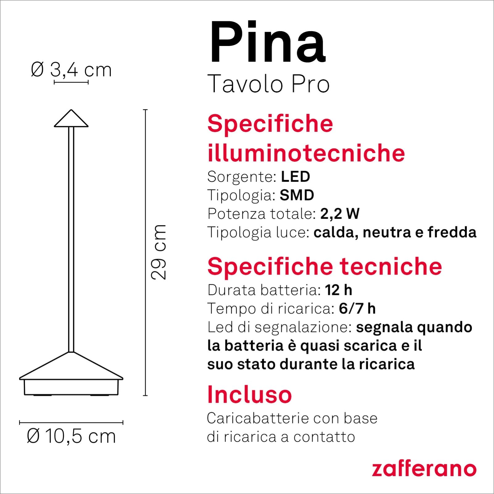 Lampada a led da tavolo Pina Pro Corten ricaricabile e dimmerabile senza fili Zafferano 2200-2700-3000K - 5