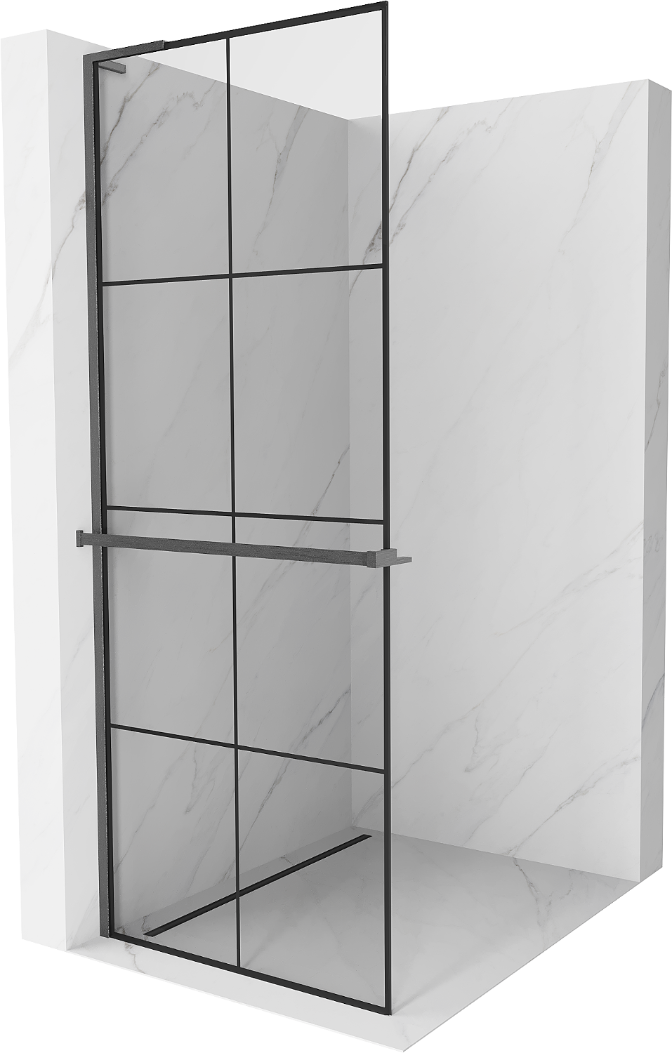 Mexen Kioto+ L ścianka prysznicowa z półką Walk-in 80 x 200 cm, czarna kratka, gun gray szczotkowany - 800-080-123-66-77