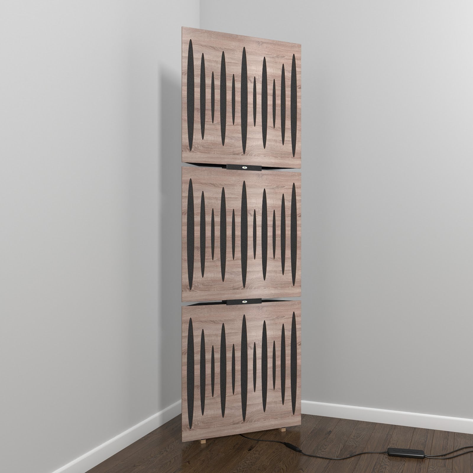 Lot de 3 Pièges à basses PULSE avec support de sol et rétroéclairage LED 150x50x15 cm -MDF perforé laminé et mousse acoustique -Sonoma - 2
