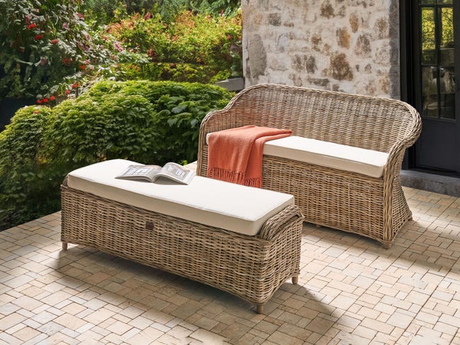 Divano da giardino con pouf posti SUSUA Rattan Naturale Leroy