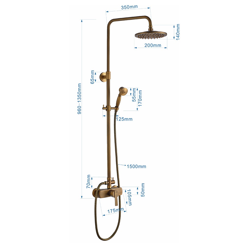 Colonne de douche en laiton Bronze Rétro,Ensemble de Douche avec Mitigeur Mécanique, Système de Douche Hauteur Réglable pour Salle de Bain - 4