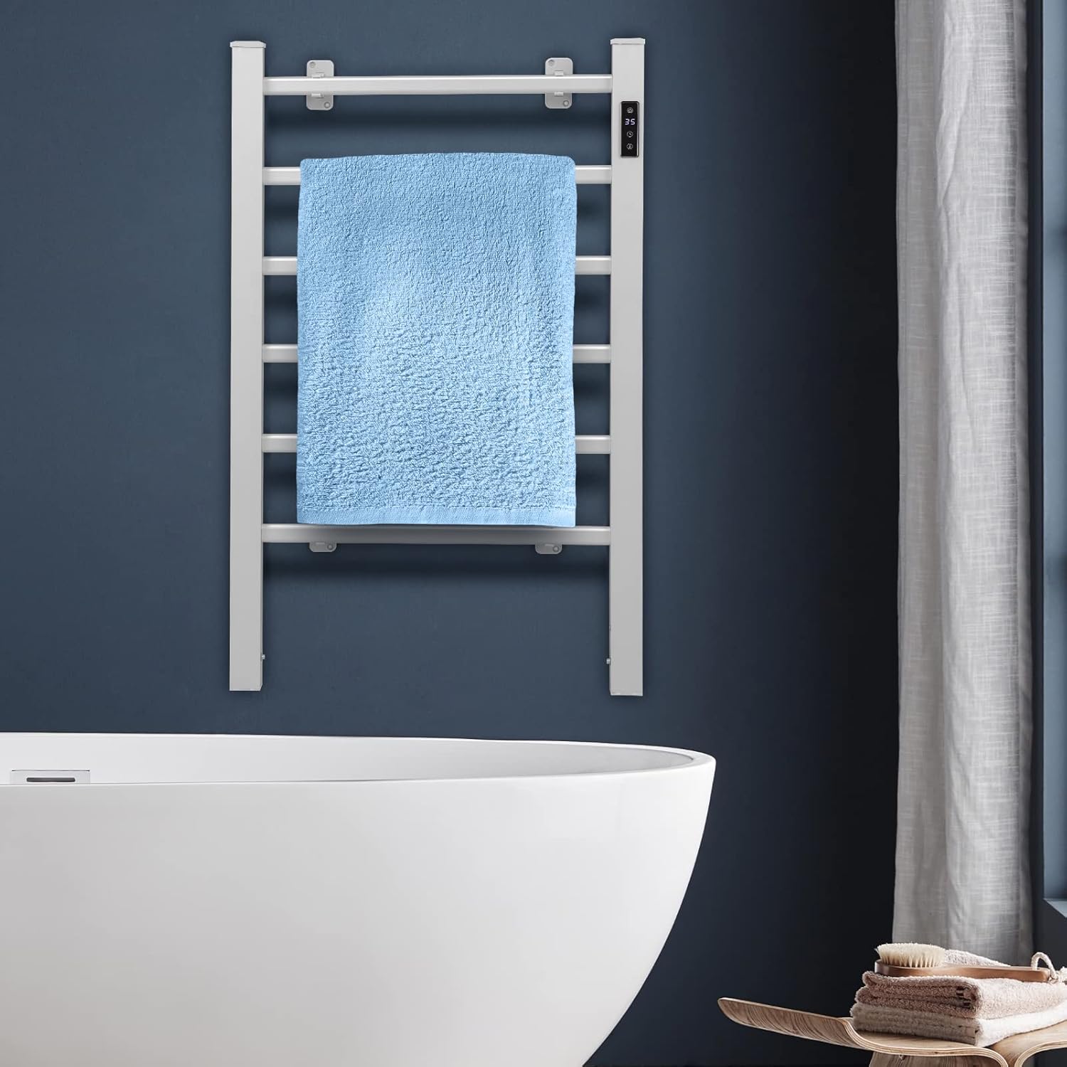 Aquecedor de Toalhas Elétrico de Parede ou de Chão com 6 Barras, Controlo de Temperatura Temporizador de 30-60°C e 1-8h, Aquecedor de Toalhas de Casa - 2