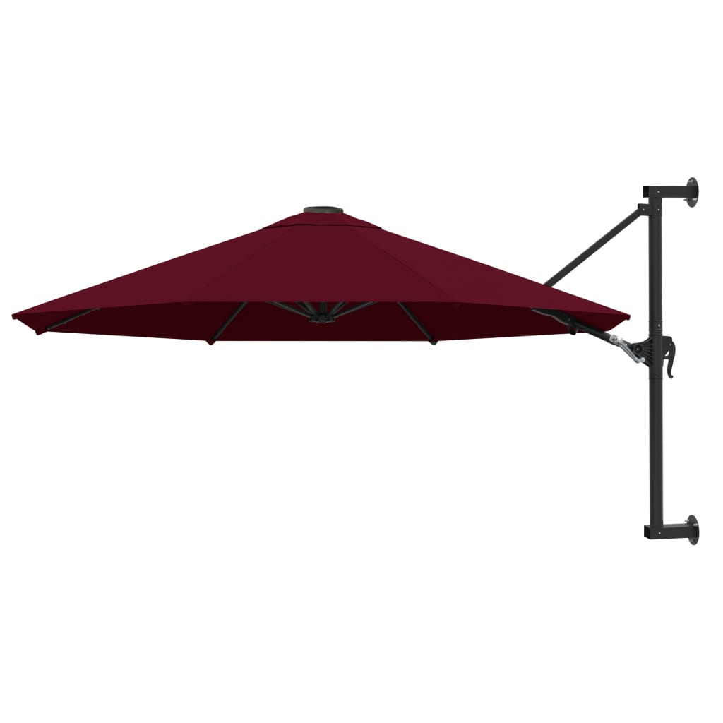 Sombrilla de pared con mástil metálico, 300 cm, burdeos