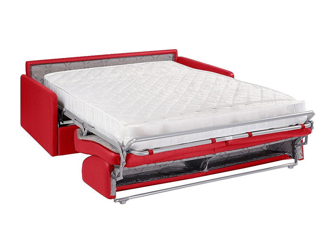 Canapé 4 places convertible express en simili rouge - Couchage à lattes larges 160 cm - Matelas 18 cm CALIFE - 3