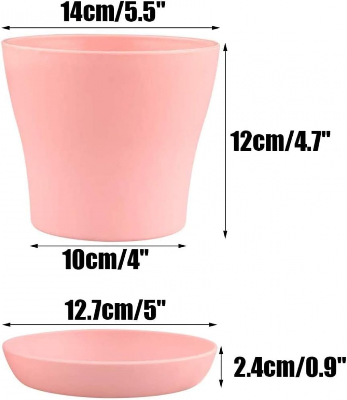 Lot de 8 pots de fleurs en plastique colorés de 14 cm, 8 couleurs, avec plateau, pour le bureau et la maison (14 x 12 cm) - 7