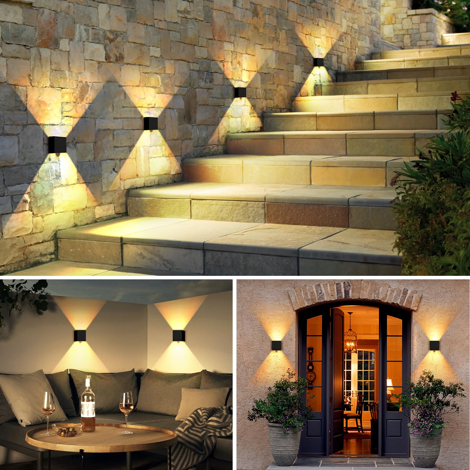 4 Pack Applique Murale Interieur/Exterieur Avec Angle de Faisceau Réglable 12W Appliques Murales LED 3000K Blanc Chaud Noire Applique - 9