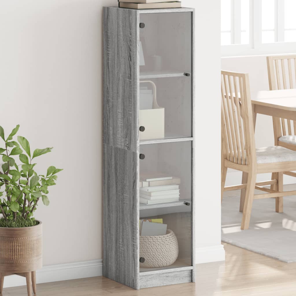 Aparador Con Puerta De Vidrio Roble Sonoma 35x37x142 Cm Vidaxl con