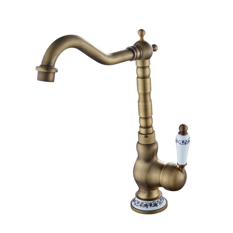 Mitigeur de lavabo en cuivre or/bronze antique H28cm pour salle de bains