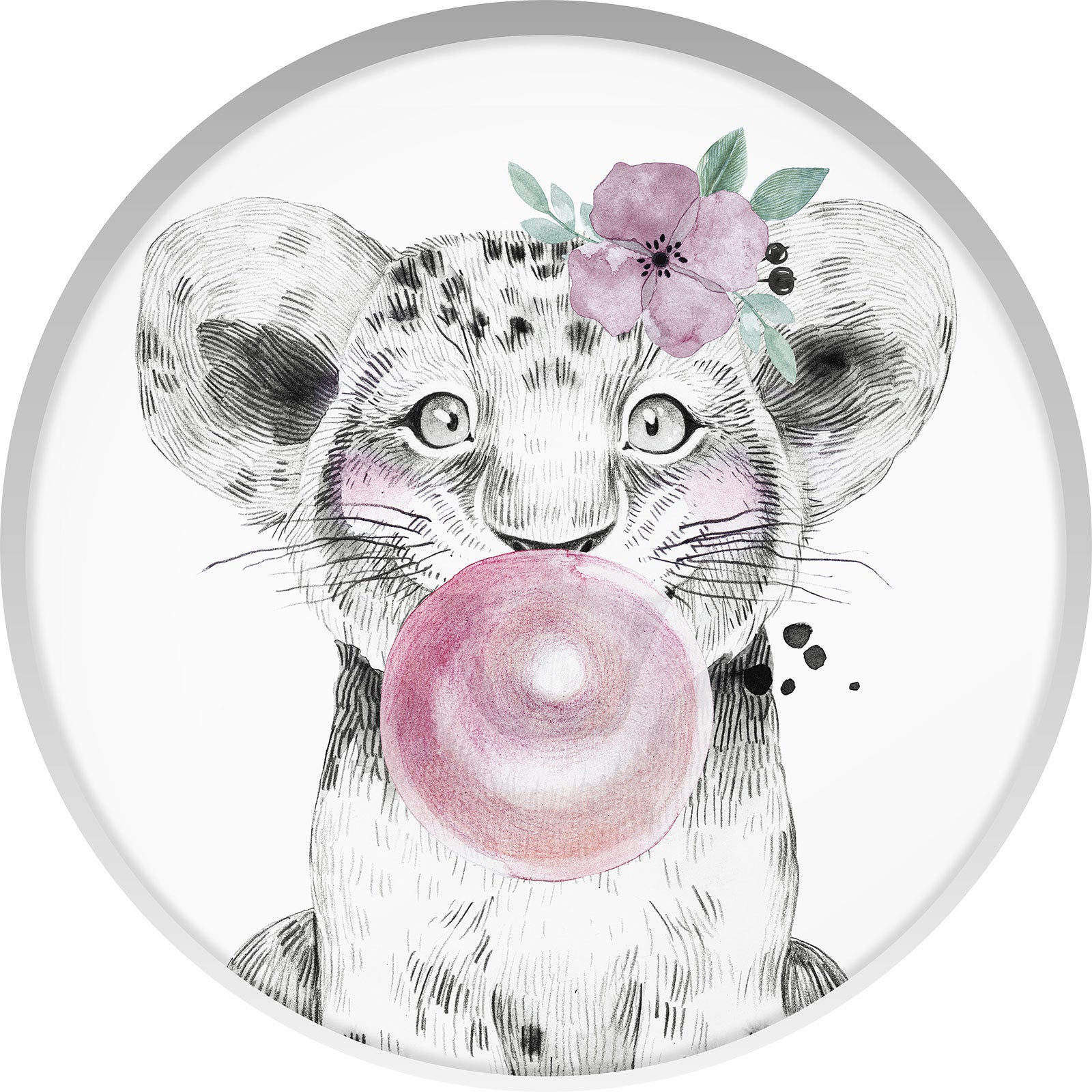 Stickers mural trompe l'oeil Arche rond enfants - Lionceau bulle - Diamètre 60 cm - 3