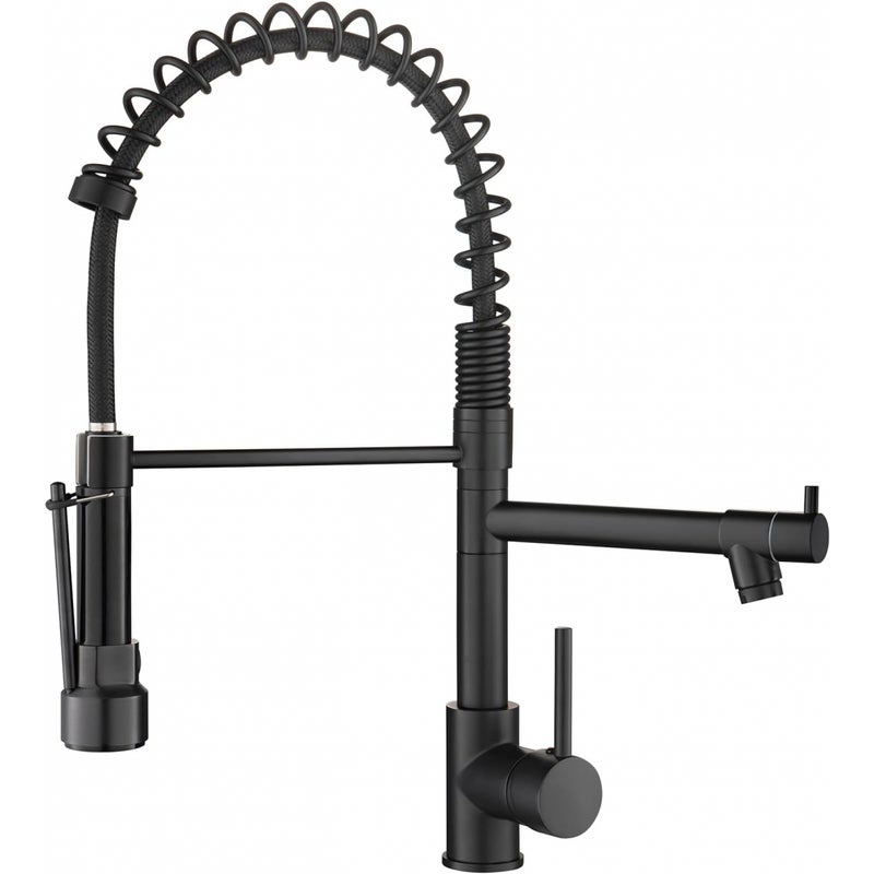 Bateria kuchenna - Bateria kuchenna z 2-funkcyjnym natryskiem - Matowa czarna, sprężynowa, jednouchwytowa bateria kuchenna