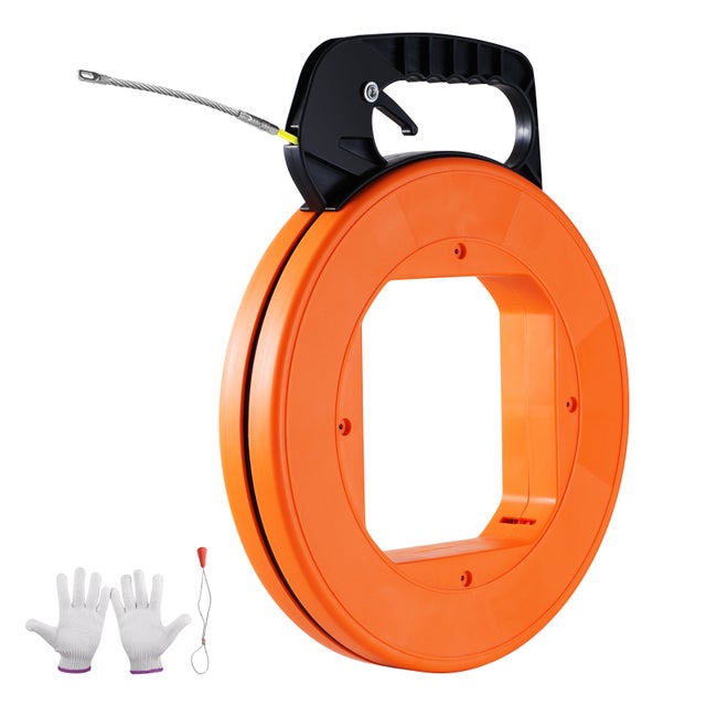 Aiguille Électricien VEVOR 60,96 m Tire Fils Fibre de Verre Ø 4,5 mm ±0,2 avec Boîtier & Poignée, Outil Passe-Câble Flexible Non Conducteur