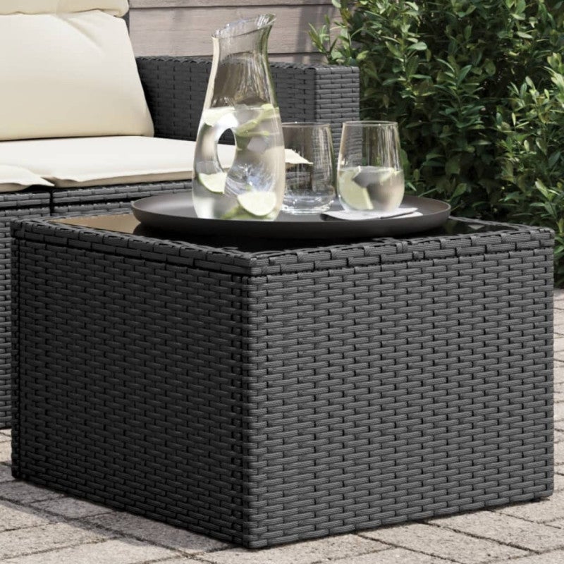 Tavolo Da Giardino VidaXL Con Piano In Vetro Nero 55x55x37 Cm - Struttura In Polyrattan E Acciaio, Per Esterni