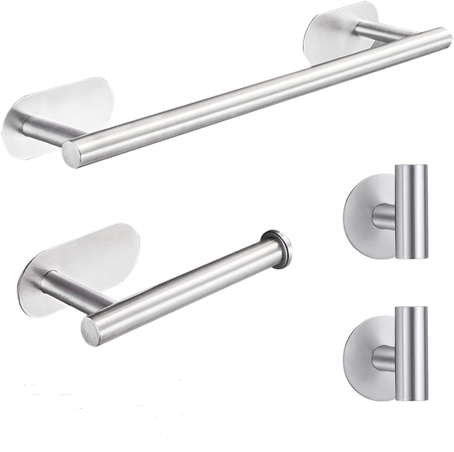 Zestaw akcesoriów łazienkowych składający się z 4 elementów: uchwytu na papier toaletowy ze stali nierdzewnej i srebrnego wieszaka na szlafrok.